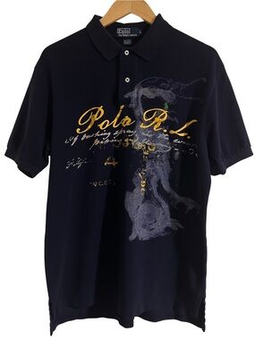 Vtg Y2K Polo Ralph Lauren Men's Navy Blue Dragon Polo SZ L Rare Green Pony EUC
